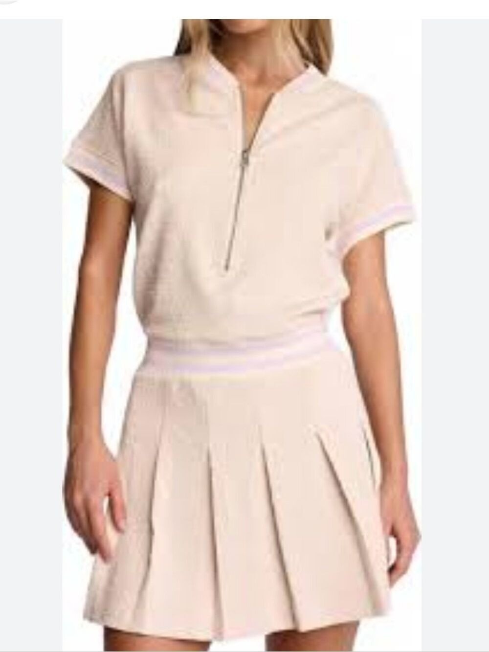 SUNDAYS Tennis Dress Birch Cream Lavender Trim Large
